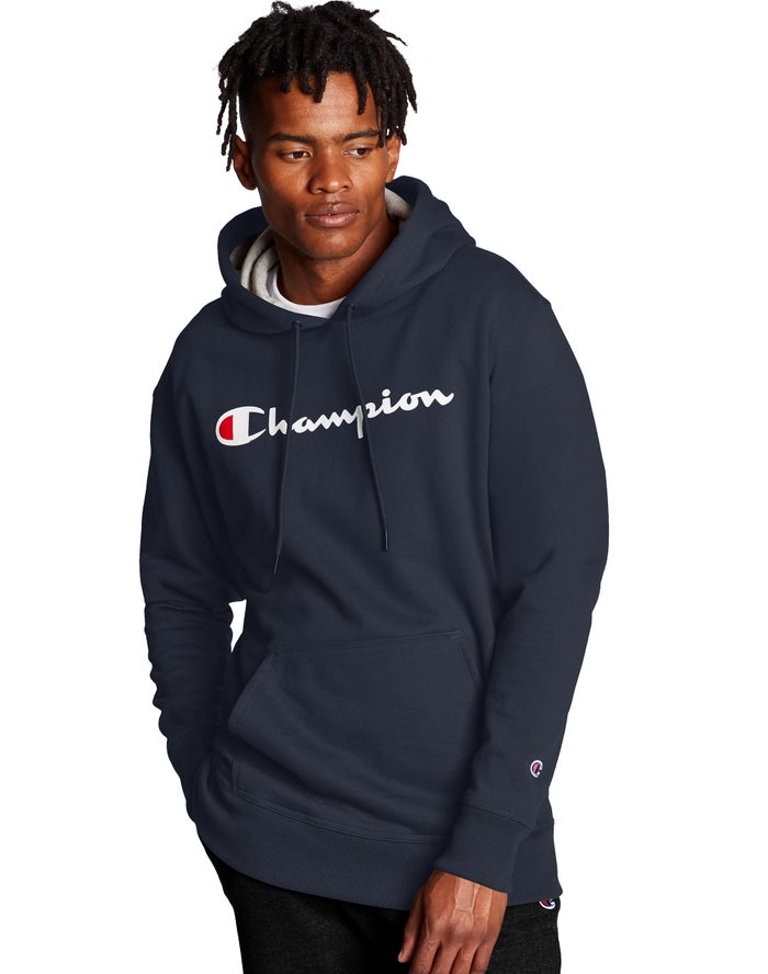 Champion Hoodie Heren - Donkerblauw - Powerblend Script Logo ( 641280-GXS )